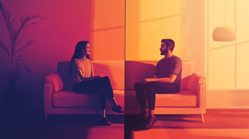 Couple discussing boundaries while dating separated man