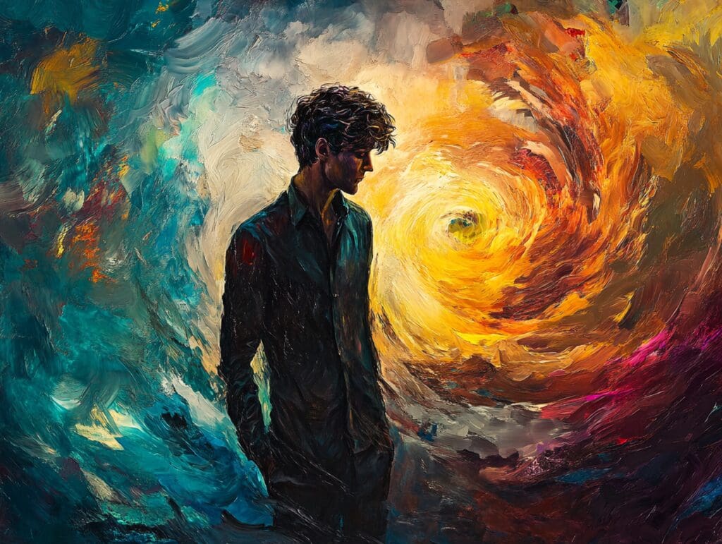 Man in artistic swirl representing a Gemini man