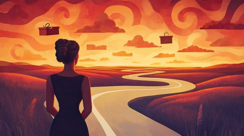 A woman at crossroads symbolizes The Decision Points.