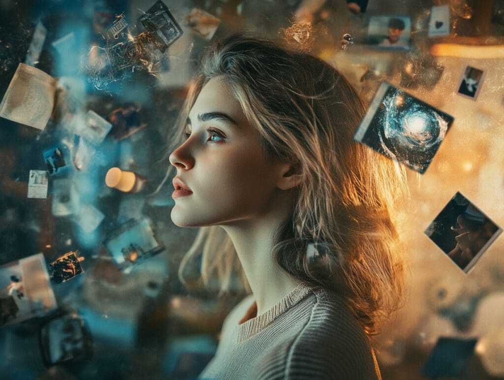 Gemini man concept with thoughtful young woman