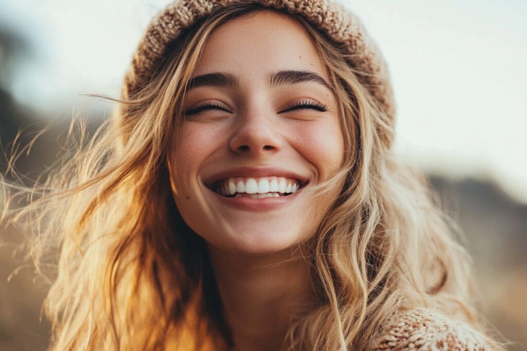 Smiling woman wearing a cozy knit hat