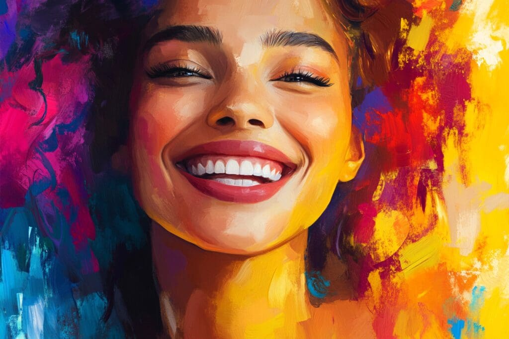 Colorful portrait of a joyful smiling woman