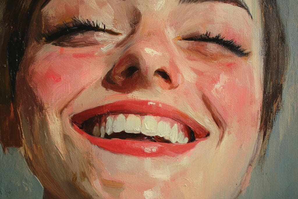 Close-up of a joyful smiling face painting
