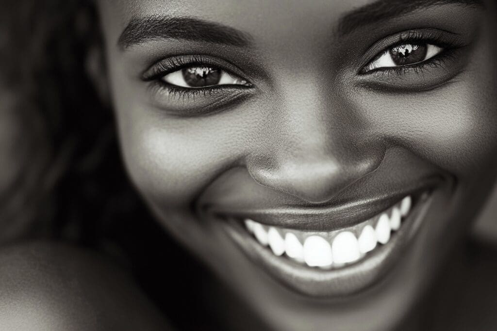 Close-up of a woman with a bright smile