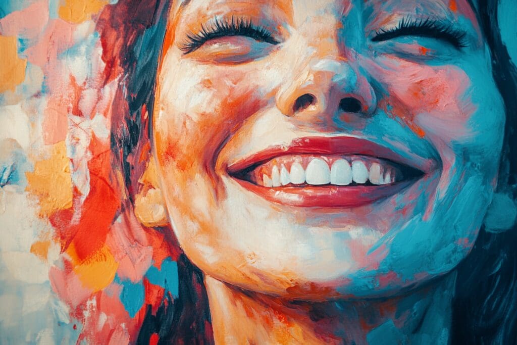 Colorful portrait painting of a smiling woman