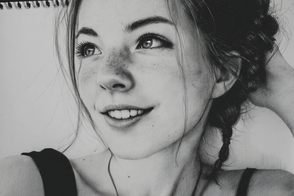 Smiling woman with braided hair looking away.
