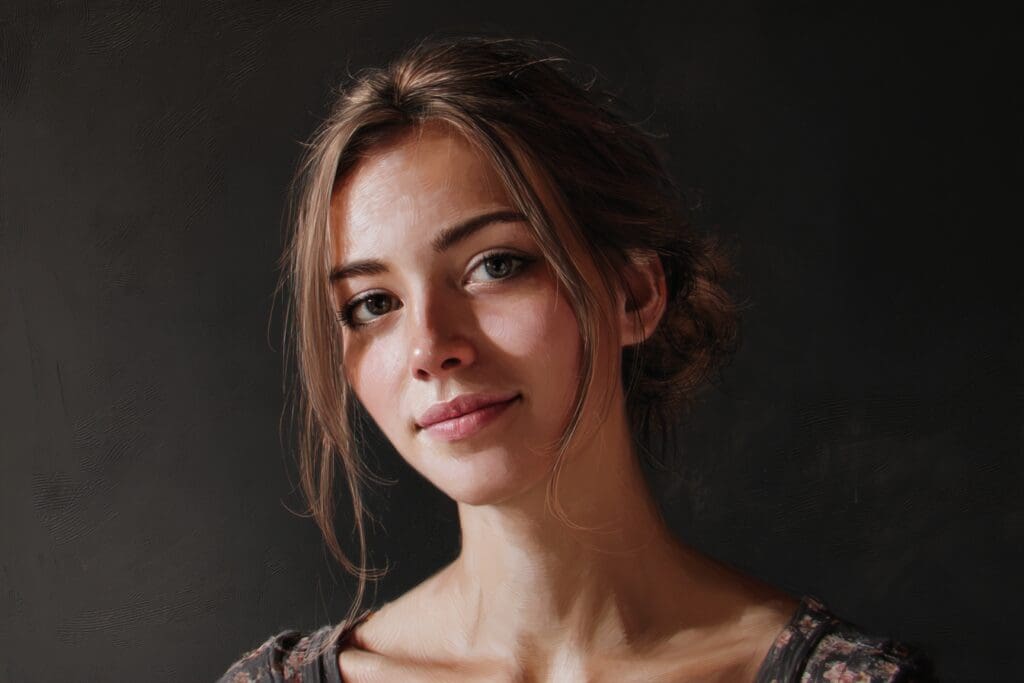 Woman with brunette hair looking at camera
