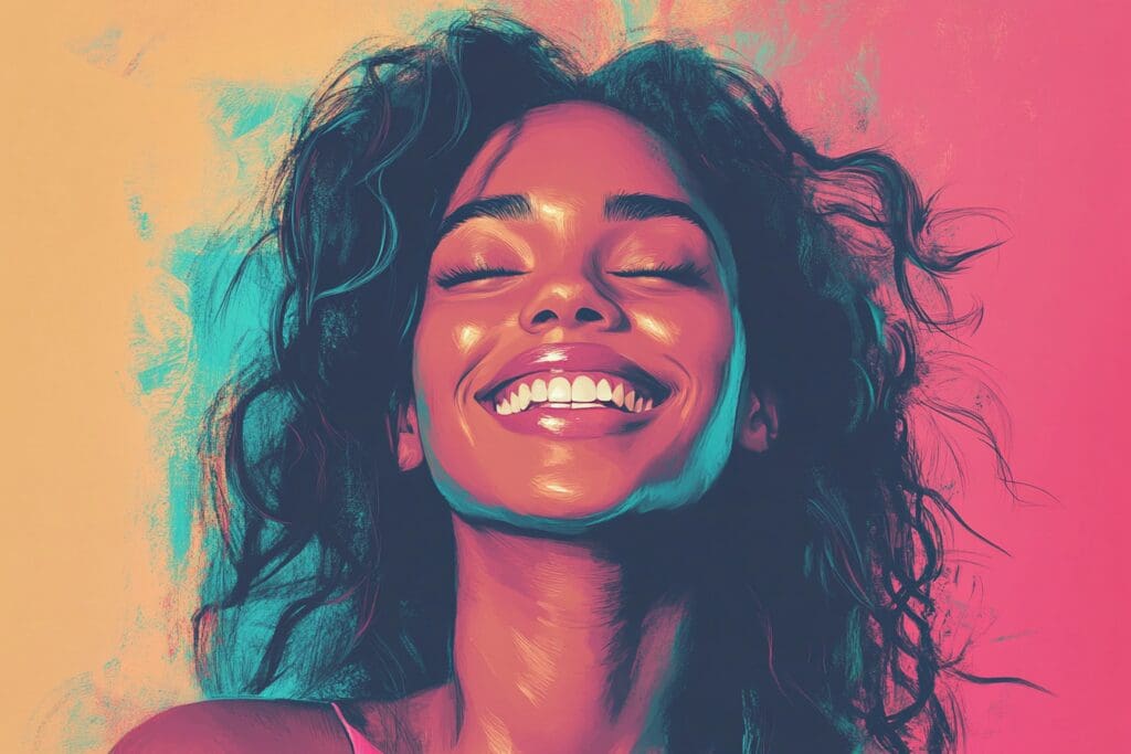 Woman smiling with colorful artistic background painting