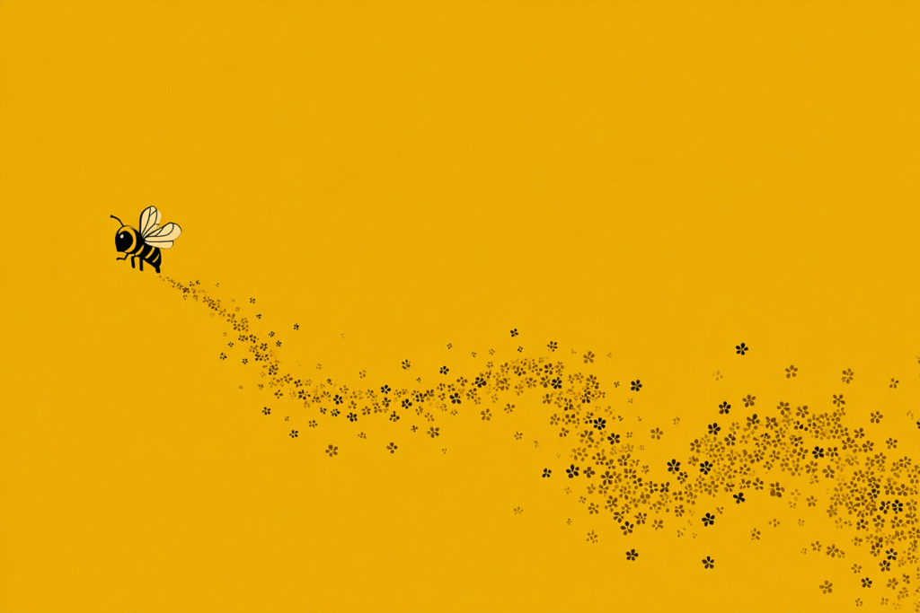 A bee leaving a trail of 100 flowers answering how many swipes do you get on Bumble