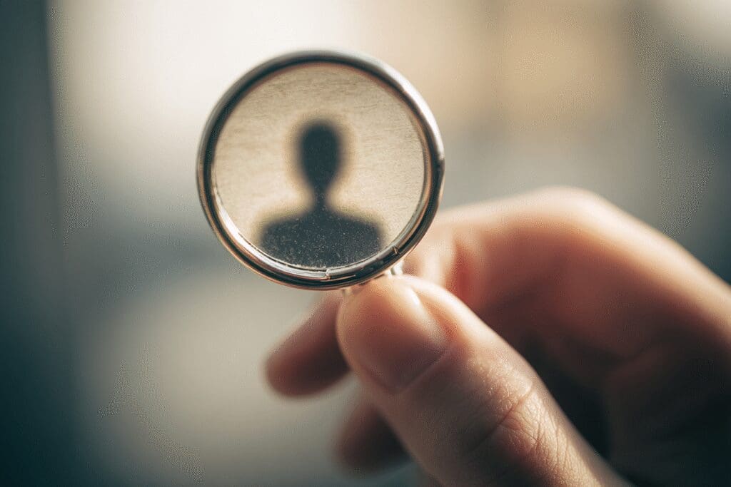 A blurry reflection of a profile in a mirror illustrating the FAQ on why am I not getting likes on Hinge