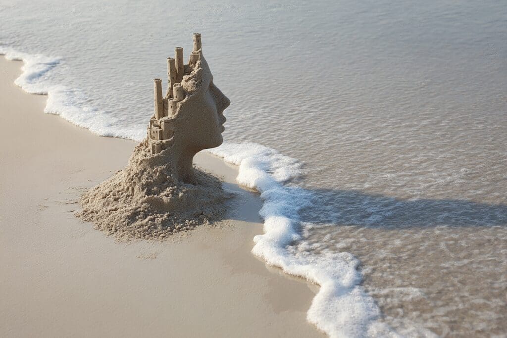 A sandcastle profile being washed away by a wave answering the FAQ on how to delete Hinge account