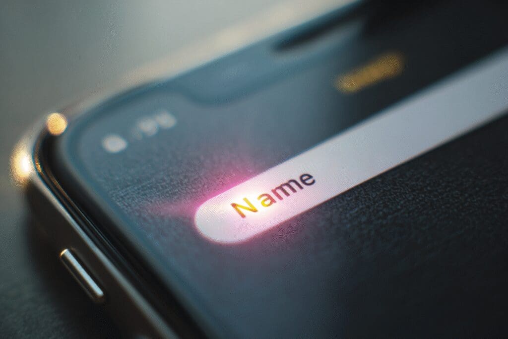 A visual step for the FAQ on how to change my name on Bumble showing a name being erased and rewritten in a profile