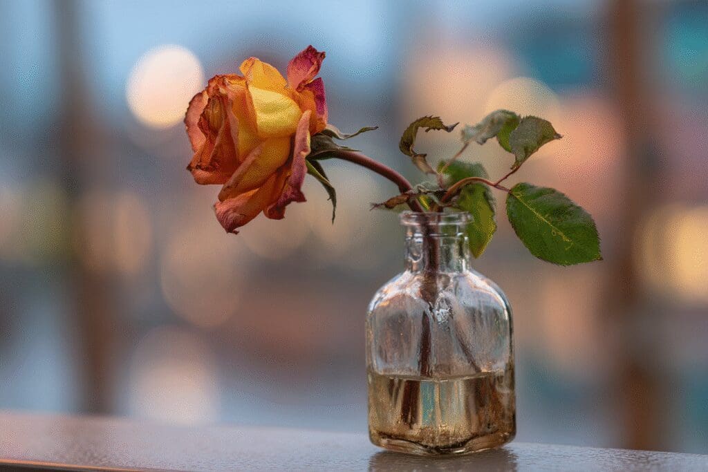 A wilting rose being replaced by a fresh one answering the FAQ on when do Roses reset on Hinge