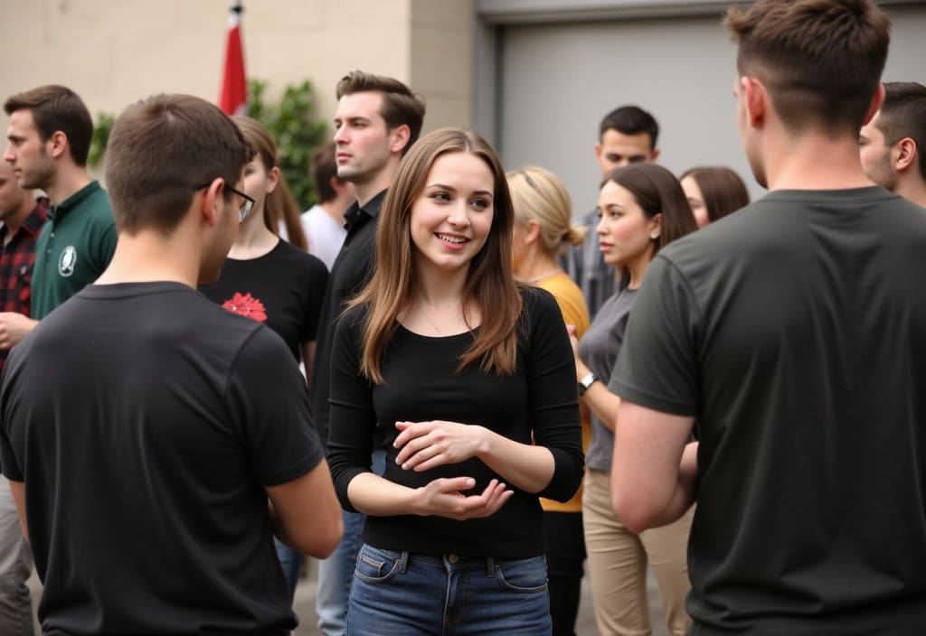 a boyfriend subtly inserting himself into a conversation showing his unease when his partner talks to others