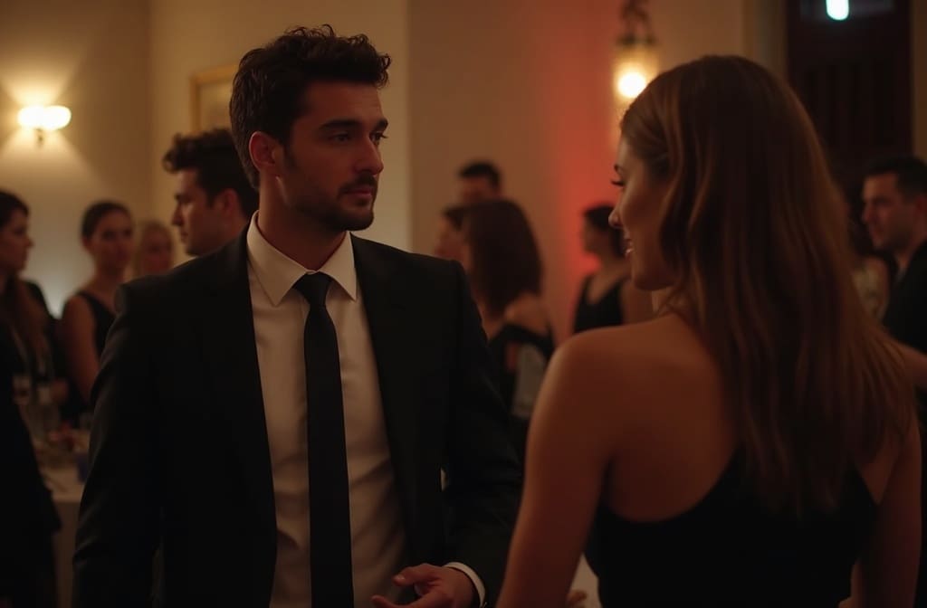 a man at a party with diverted attention and no eye contact indicating disinterest