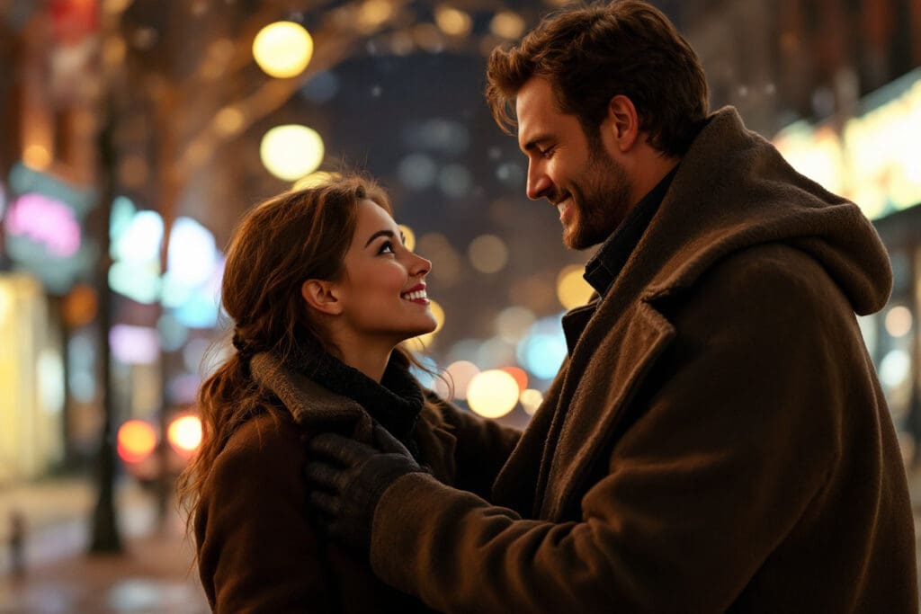 a man protecting a woman from the cold by giving her his coat an example of the hero instinct in a relationship