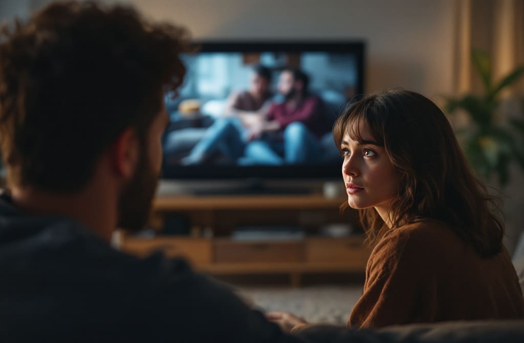a person looking emotionally distant and disengaged from their partner illustrating one of the emotional signs your partner is talking to someone else
