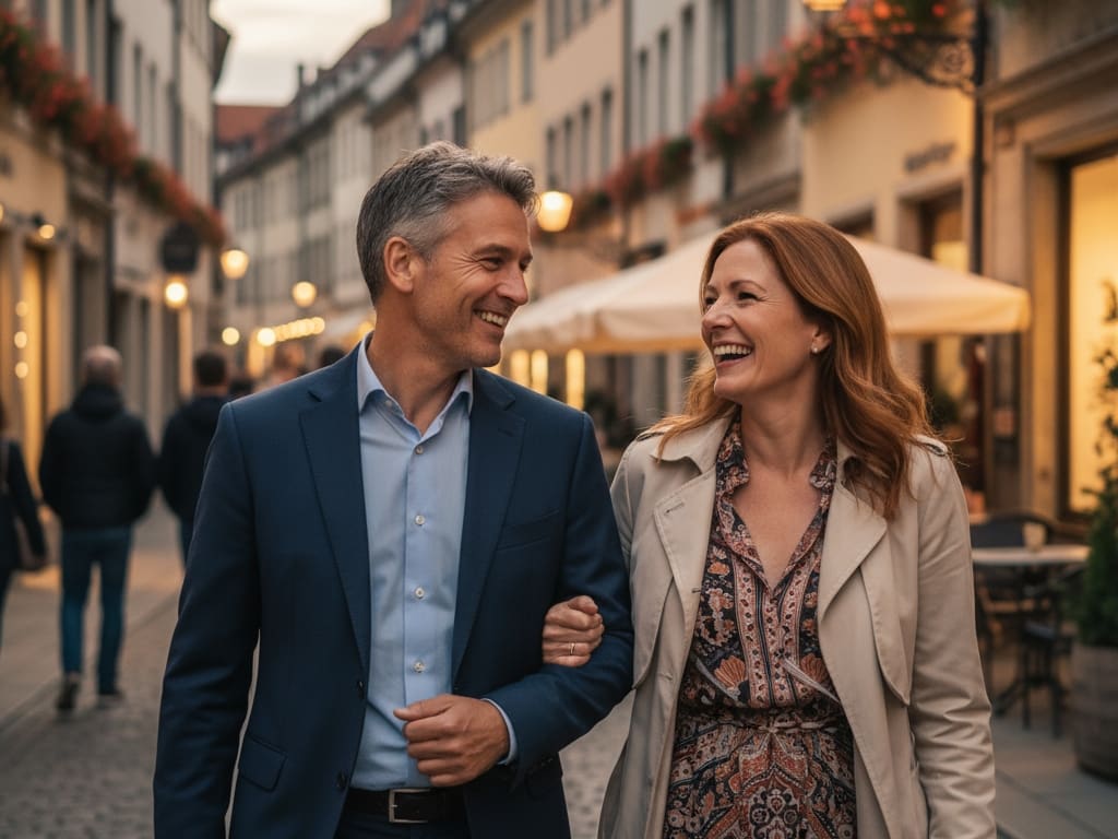 a photograph of a mature couple on a successful first date symbolizing the positive and promising connections that can be made on matchcom