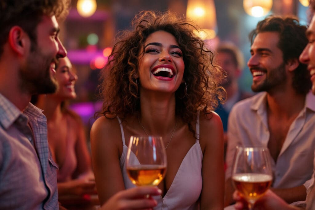 a vibrant woman enjoying her social life which shows how to play hard to get by having a full and exciting life