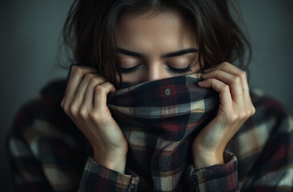 a woman smelling a mans shirt she is holding capturing a moment of longing and the feeling of i miss him