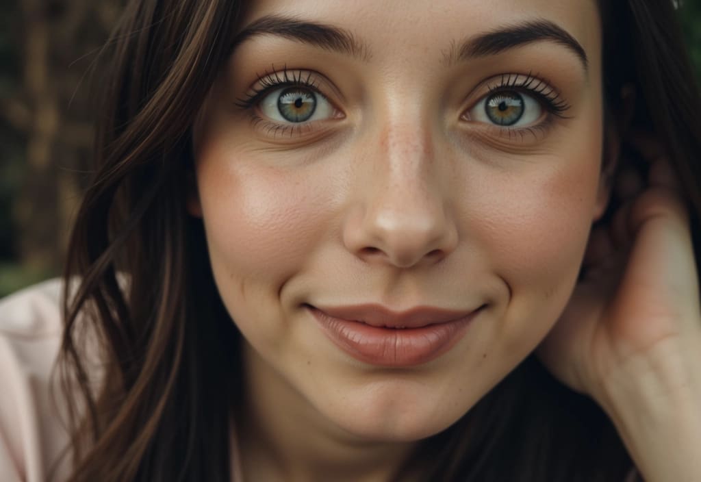 a womans pleasantly surprised reaction after receiving an unexpected kiss on the cheek from a guy