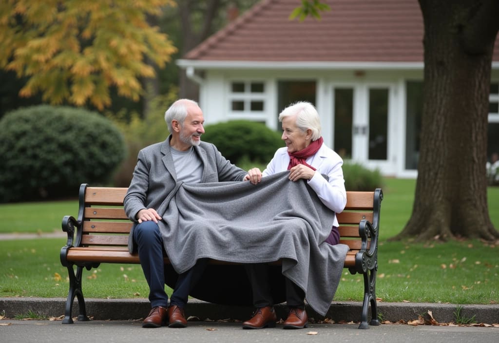 an elderly couple sitting in comfortable silence on a park bench symbolizing what is considered a long-term relationship