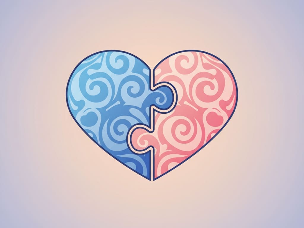 an illustration explaining how eharmony works showing two perfectly matched puzzle pieces coming together to form a heart representing its focus on compatibility
