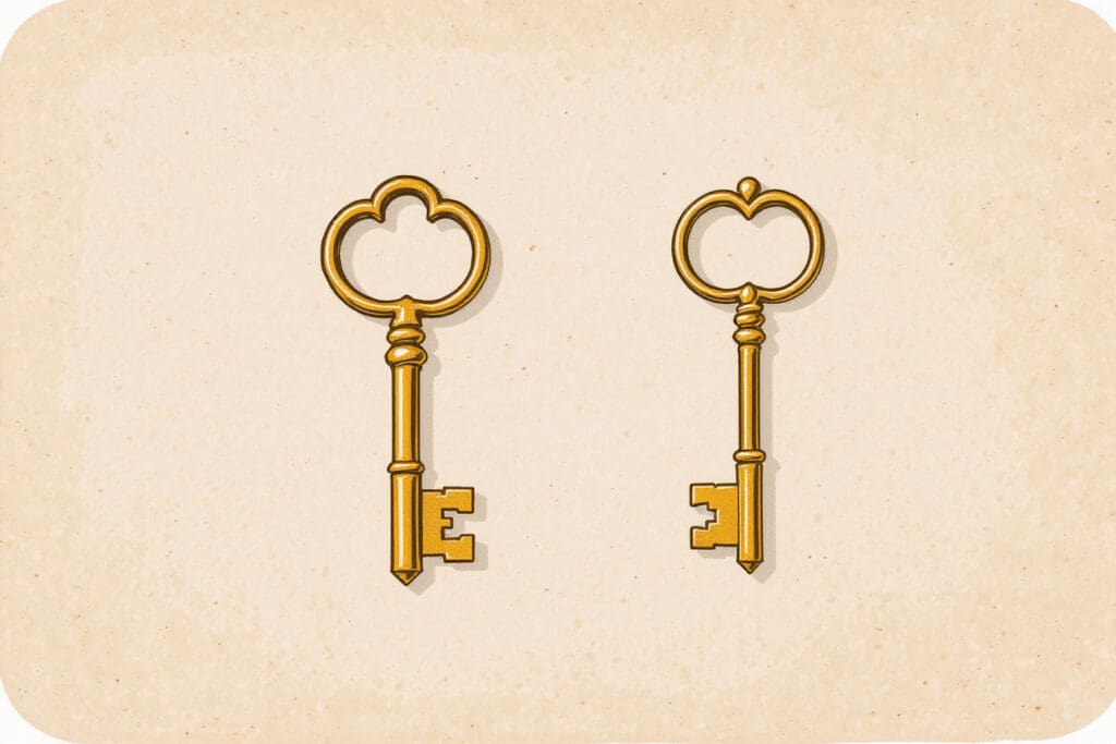 two keys one shaped like a b and one like an h symbolizing the choice of is bumble better than hinge
