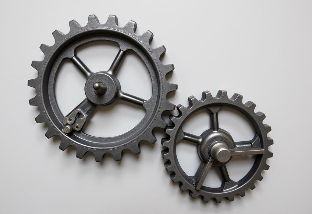 two perfectly meshed gears turning representing smooth cooperation as a rule for a relationship