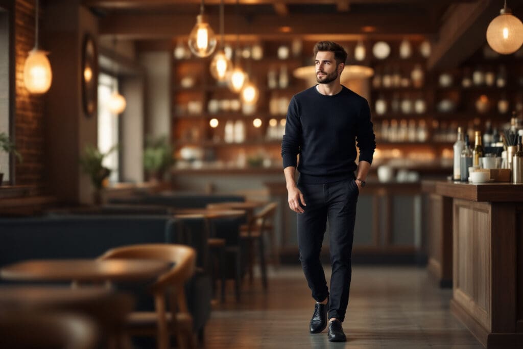 a well-dressed man arriving for a date showing a great example of what to wear on a first date